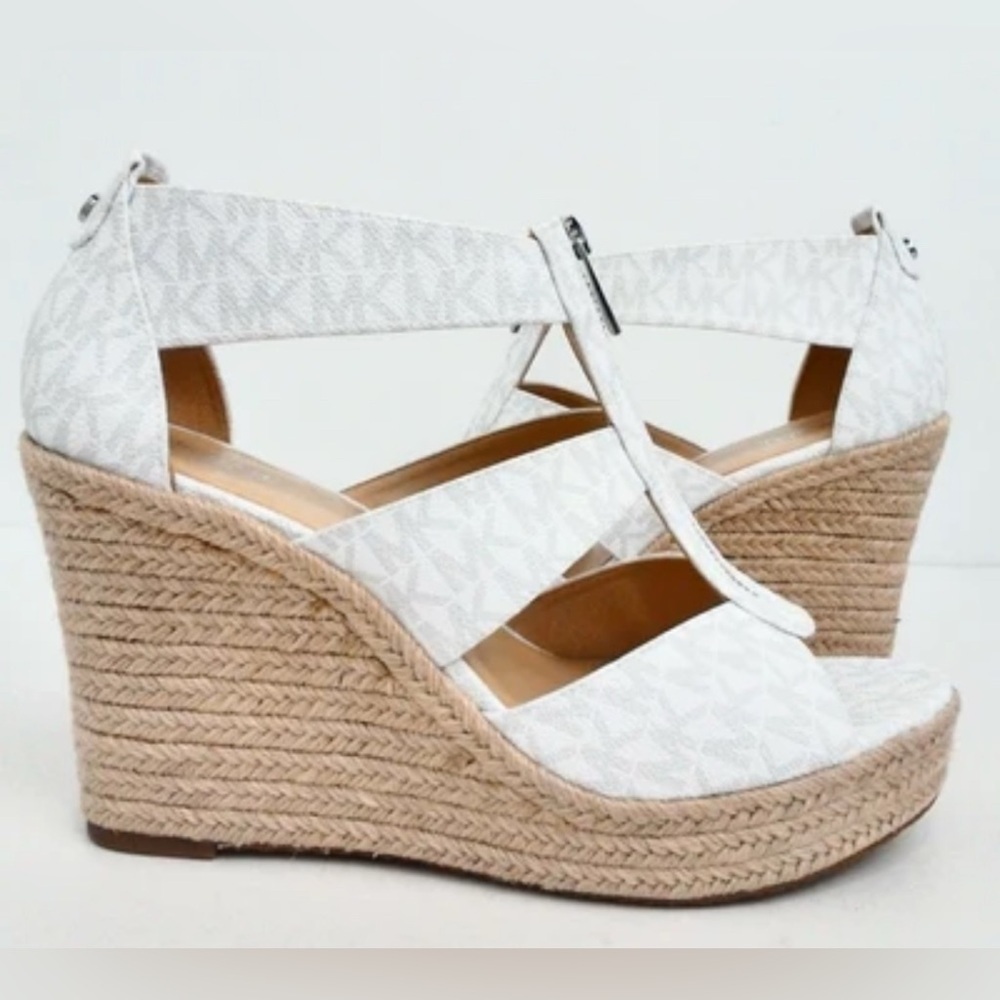 MICHAEL Michael Kors White Logo Espadrille Wedge Sandals